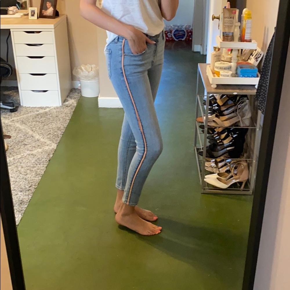 Light Denim Jeans with Light Pink Pinstripe